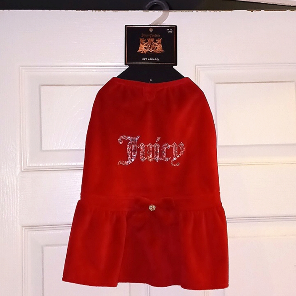 Dog dress Valentine's Day Juicy Couture Christmas Red with bling and bow. M/L